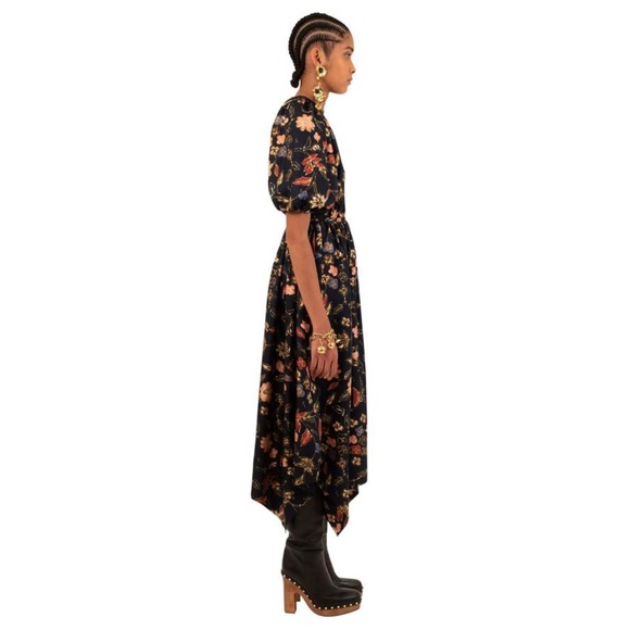 ULLA JOHNSON | Cybil Floral Print Puff Sleeve Silk Midi Dress - Picture 5 of 11
